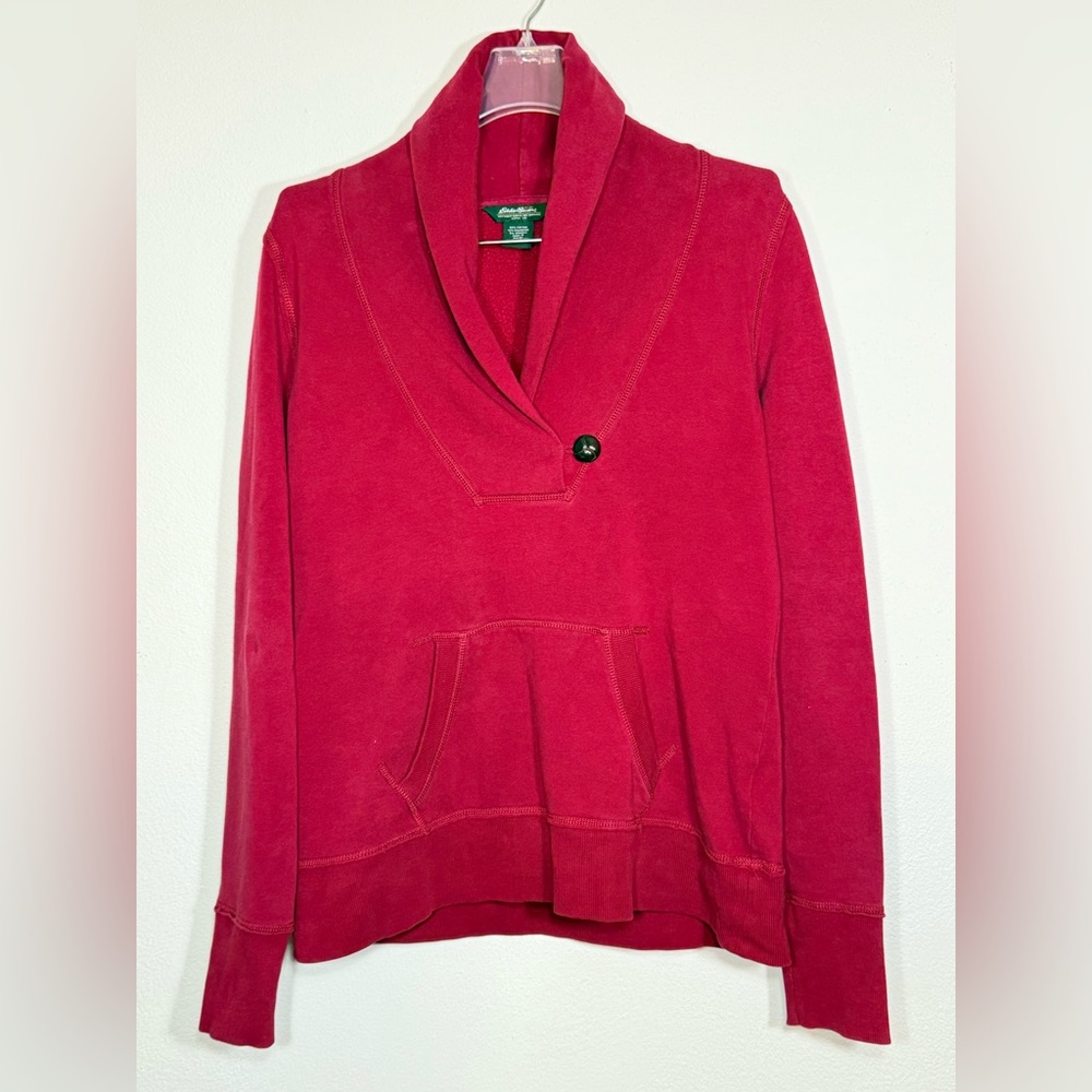 Eddie Bauer Women's Red Shawl Collar Sweatshirt Material Size Medium